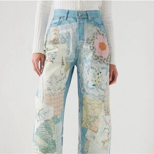 FREE PEOPLE We the Free Illusions Floral Patchwork Boho Denim Jeans US28 US29